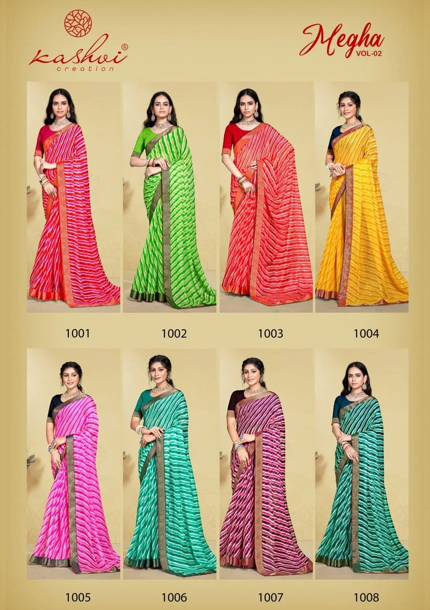 Kashvi Creation Megh Vol 2 Chiffon Wholesale Fancy Sarees Catalog — Wholesale Sarees, Kashvi Creation wholesale from Surat — view 9